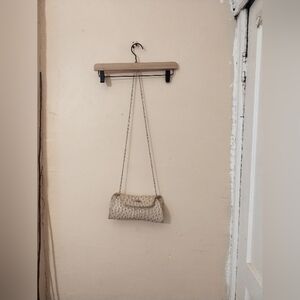 Faux leather ostrich crossbody beige and brown chain turn clasp mini bag